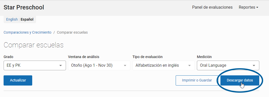 botón de Descargar datos