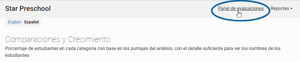 vínculo Panel de evaluaciones