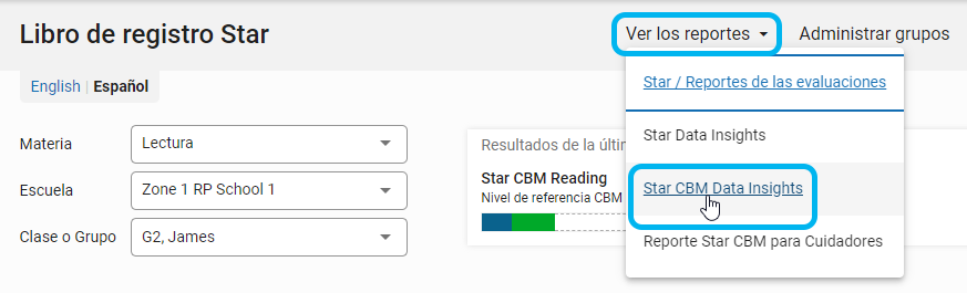 seleccionar Ver reportes, luego Star CBM Data Insights