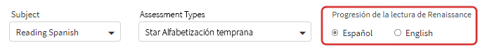 The radio buttons for selecting language: Español or English.