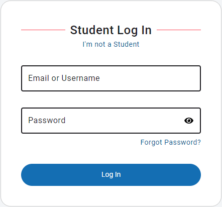 the student login page with blanks for the user name and password