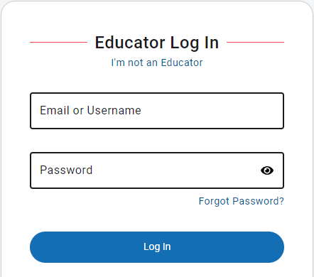 the educator login page with user name and password fields