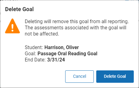 the Delete Goal confirmation window