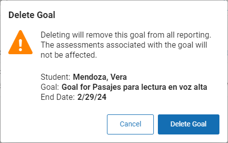 the delete goal confirmation window