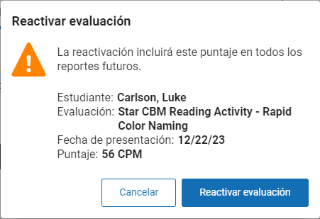 seleccione Reactivar evaluación en el mensaje emergente