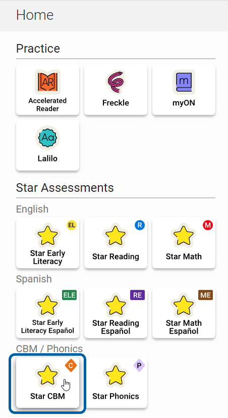 select Star CBM under Star Assessments