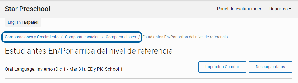 los vínculos a las páginas anteriores de Comparación y Crecimiento