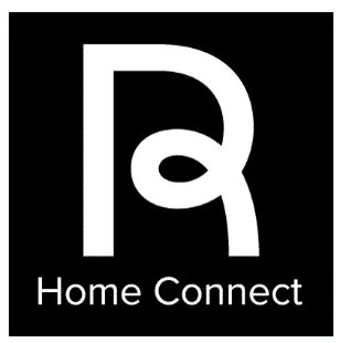white R on a black background with the words Home Connect