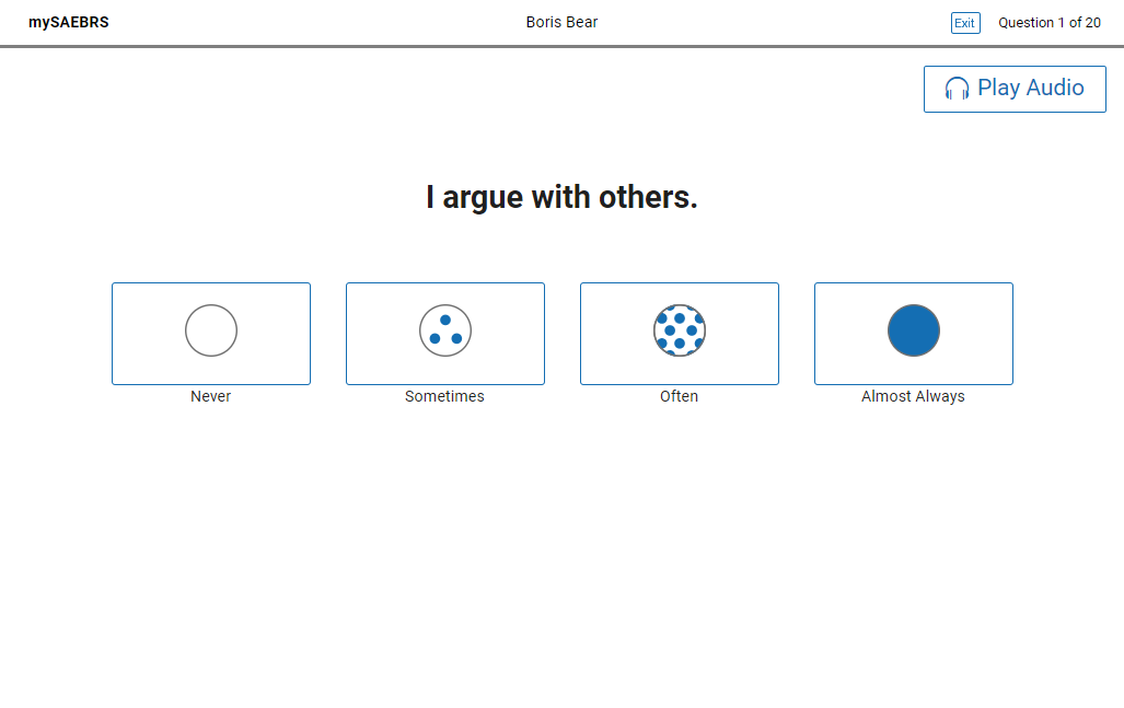 An example assessment question, with four options for the student to choose from.