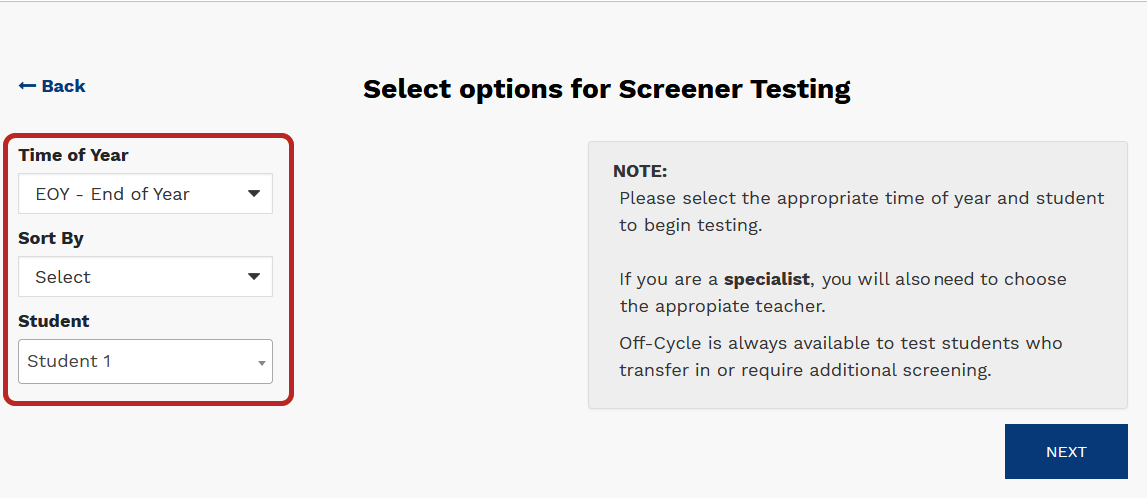 the Screener options