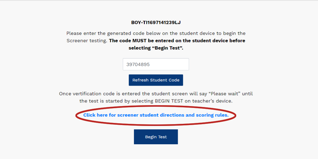 screener directions during administration