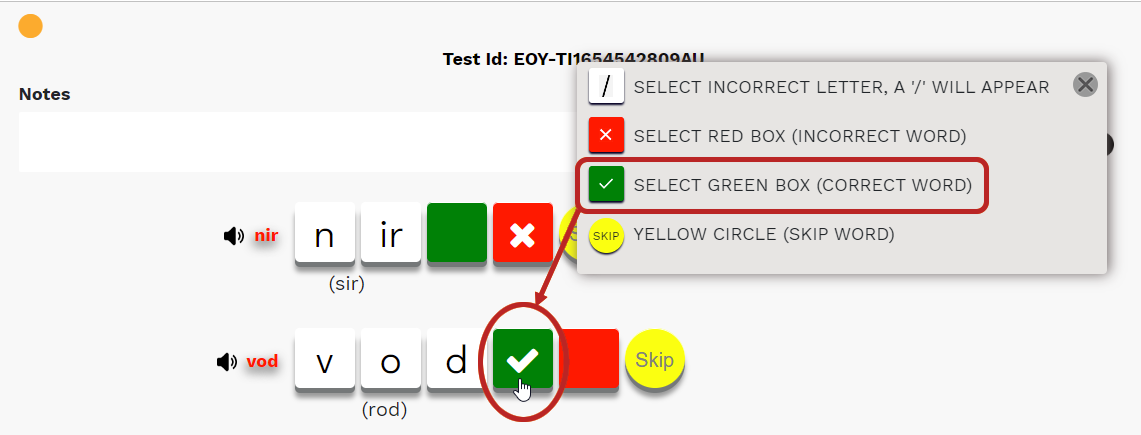 the green check mark to mark the word correct