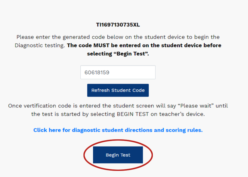 the Begin Test button