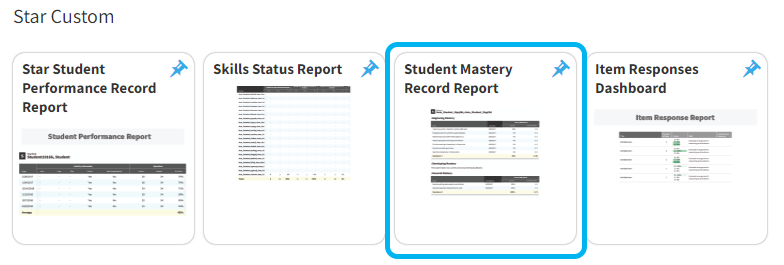 the Student Mastery Record Report tile for Star Custom