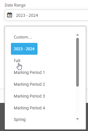 select a marking period in the drop-down list