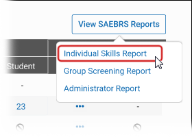 The View SAEBRS Report button, with Individual Skills Report selected in the drop-down list.