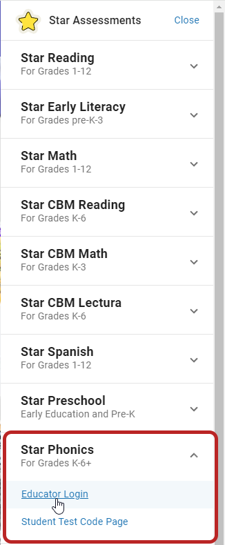 select Star Phonics, then Educator Login