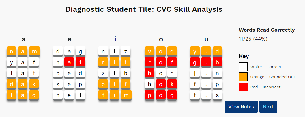 an example of the Diagnostic Student Tile Skill Analysis