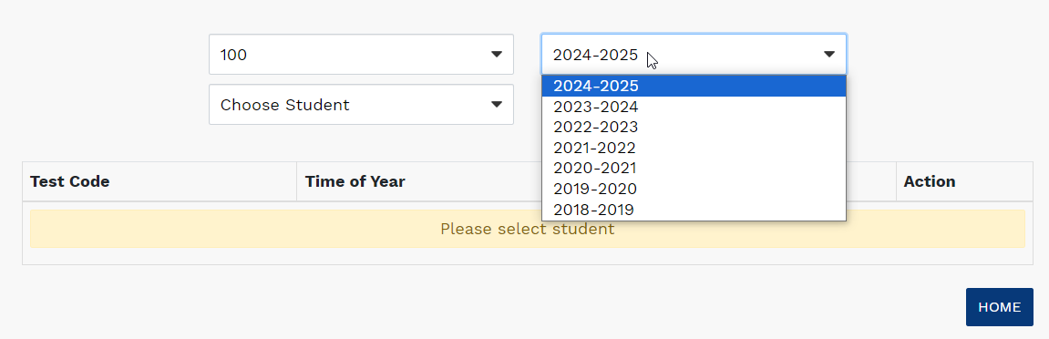 the Academic Year drop-down list