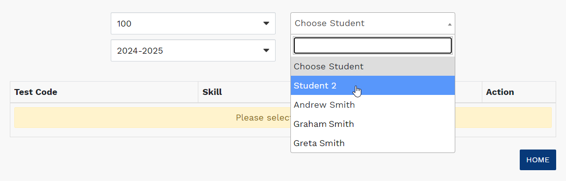 the Student drop-down list