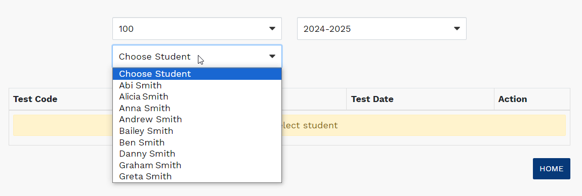 the Student drop-down list