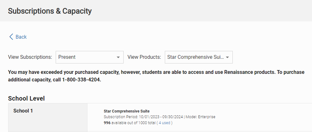 the Subscriptions and Capacity page