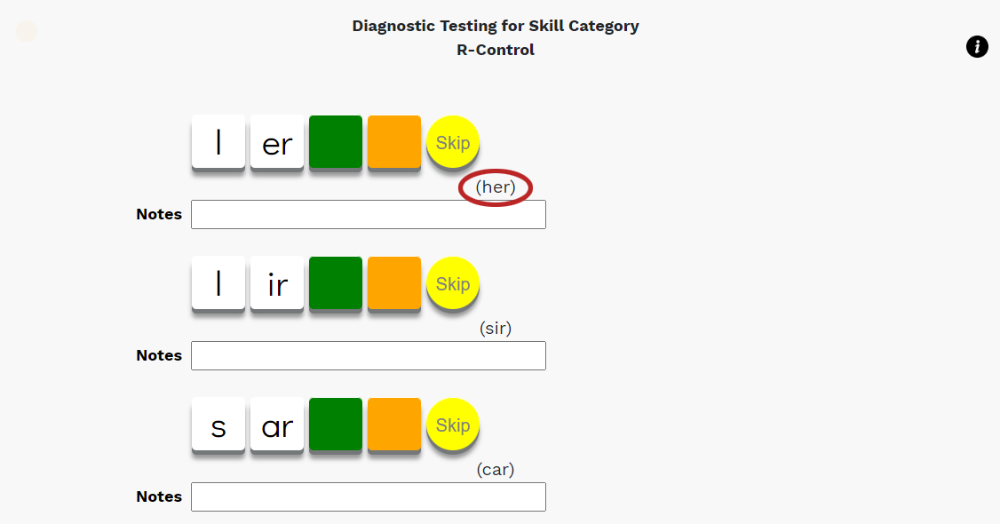 a rhyming word below a word on the test