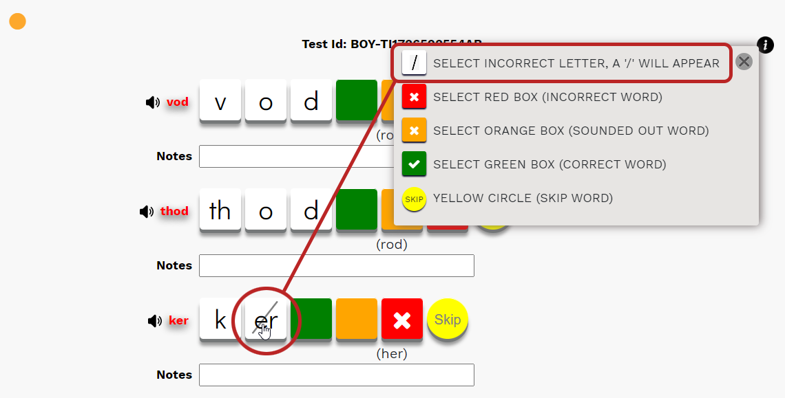 an example of a sound marked incorrect