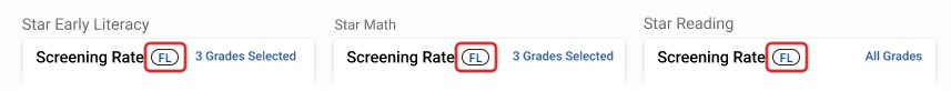 The FL icon in the headings of the Star Early Literacy, Star Math, and Star Reading panels.