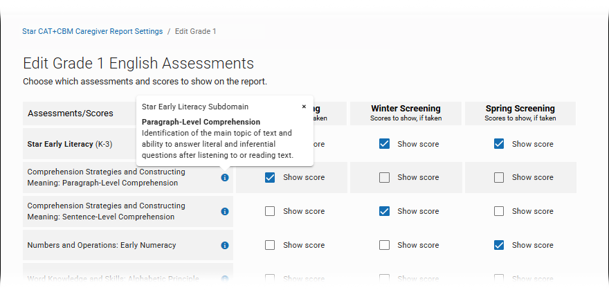 A partial screenshot showing some of the selected scores and measures.