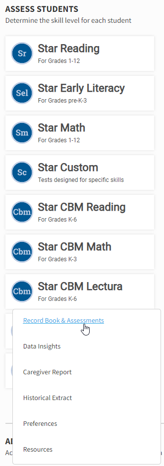 el menú emergente de Star CBM Lectura