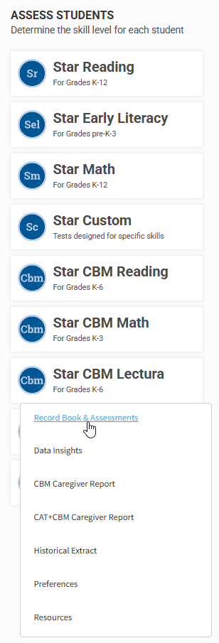 the Star CBM Lectura menu