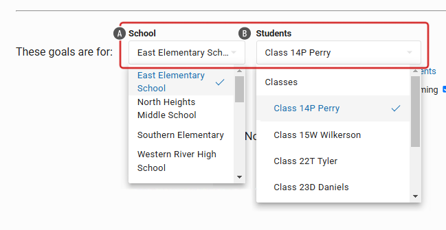 The School and Students drop-down lists.