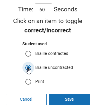 an example of the braille options for an assessment