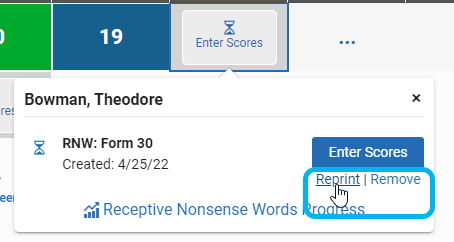 select Enter Scores in the grid, then Reprint in the popup