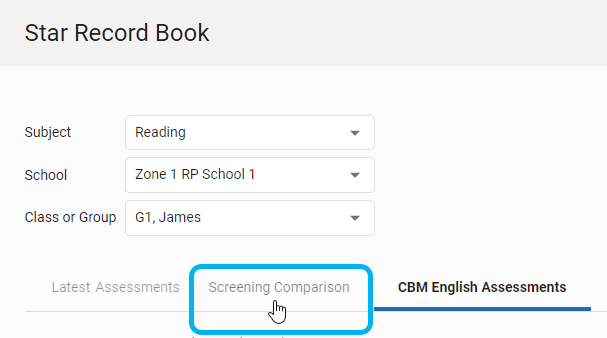 select the Screening Comparison tab